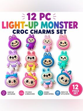 12 PC Light-Up Monster Croc Charms Set - Multicolor